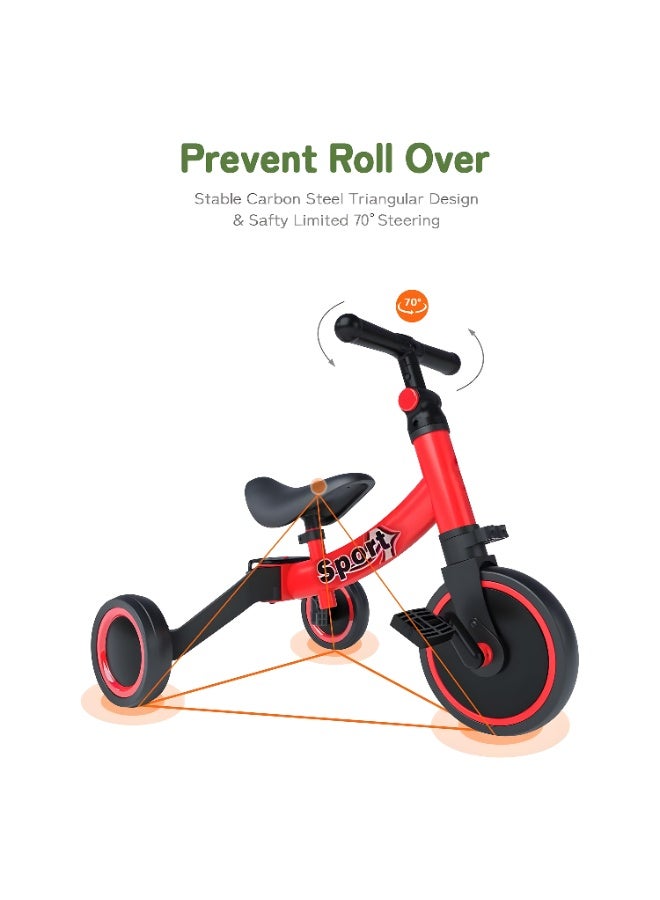 Sports 5 in 1 Kids Balance Bike Kids Tricycles for 1-4 Years Toddlers Trike with Adjustable Seat Indoor Outdoor Boys Girls Kids First Birthday Gifts Red - Image 4