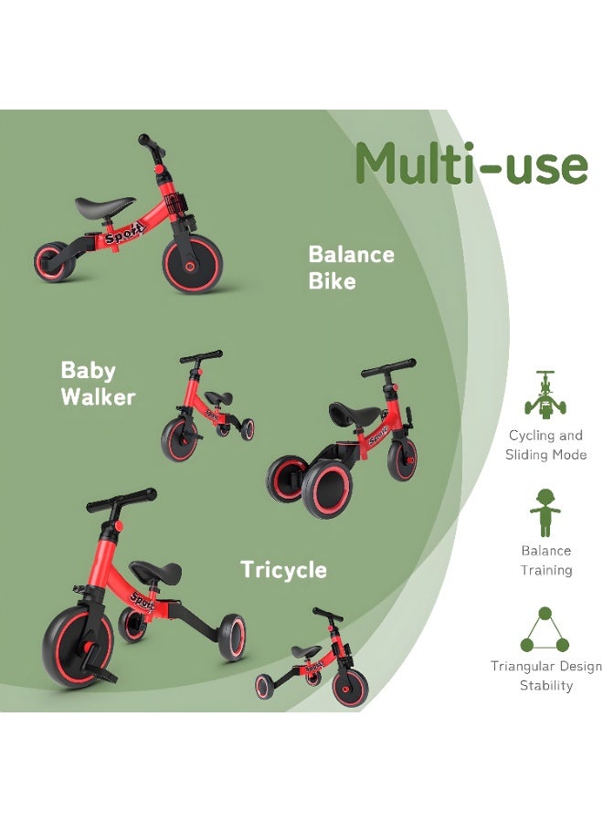 Sports 5 in 1 Kids Balance Bike Kids Tricycles for 1-4 Years Toddlers Trike with Adjustable Seat Indoor Outdoor Boys Girls Kids First Birthday Gifts Red - Image 5