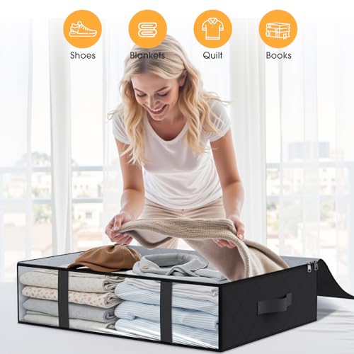 StorageRight Under Bed Storage Bins, 3-Pack 40L Foldable Fabric Storage Bags with Transparent Window, Breathable Organizer for Clothes/Blanket/Comforter/Quiltr, Black - Image 5