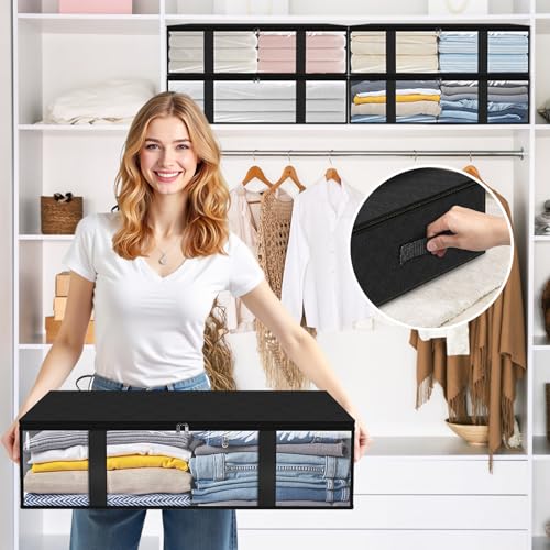 StorageRight Under Bed Storage Bins, 3-Pack 40L Foldable Fabric Storage Bags with Transparent Window, Breathable Organizer for Clothes/Blanket/Comforter/Quiltr, Black - Image 4