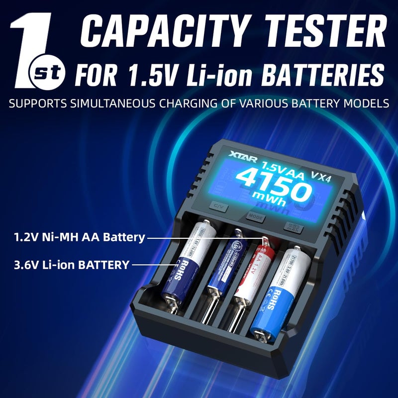 XTAR VX4 Visible Mixer 1.5V/3.6V/3.7V Li-Ion 3.2V LiFePO4 1.2V Ni-MH Batteries Charger and Battery Capacity Tester - Image 3