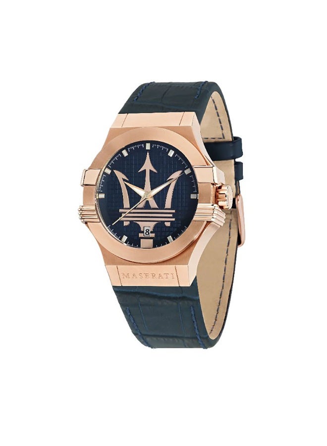 مازيراتي ساعة ماسيراتي بوتينزا للرجال – هيكل ذهبي وردي مع سوار جلد أزرق – R8851108027 - Image 1