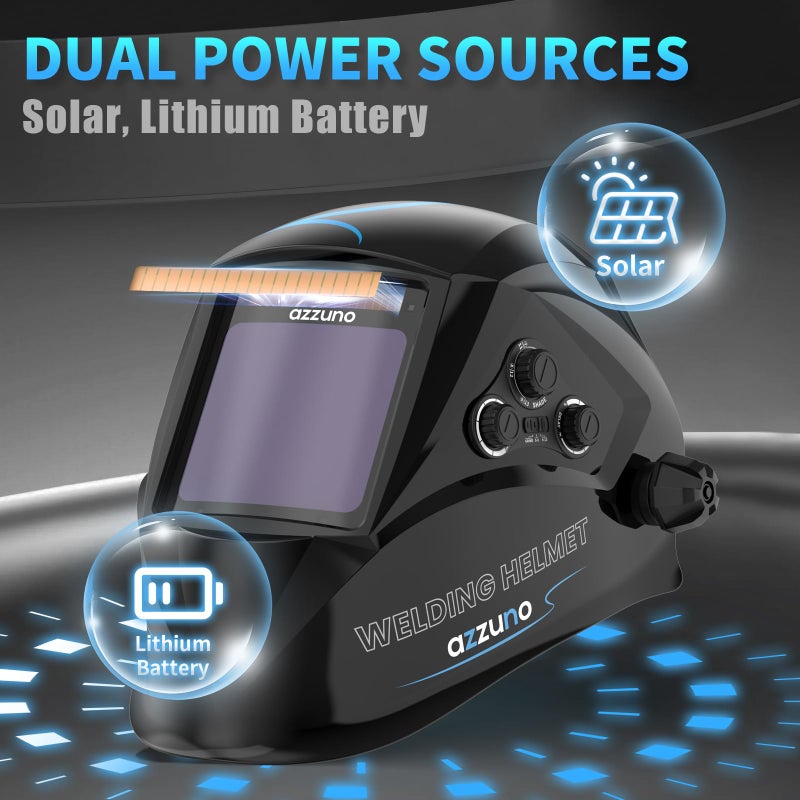 AZZUNO Welding Helmet Auto Darkening, True Color Large Viewing 3.94"Ã—3.82", Solar Powered Welding Hood Mask with Wide Shade 4/5-9/9-13 for TIG/MIG/Stick Weld/Cut/Grind - Image 5