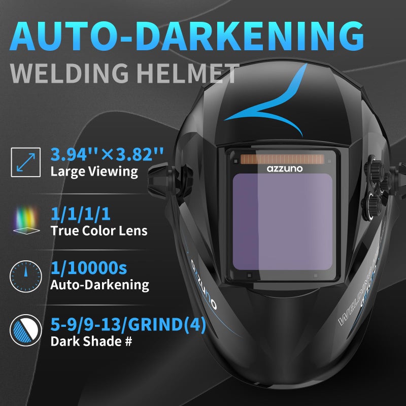 AZZUNO Welding Helmet Auto Darkening, True Color Large Viewing 3.94"Ã—3.82", Solar Powered Welding Hood Mask with Wide Shade 4/5-9/9-13 for TIG/MIG/Stick Weld/Cut/Grind - Image 2