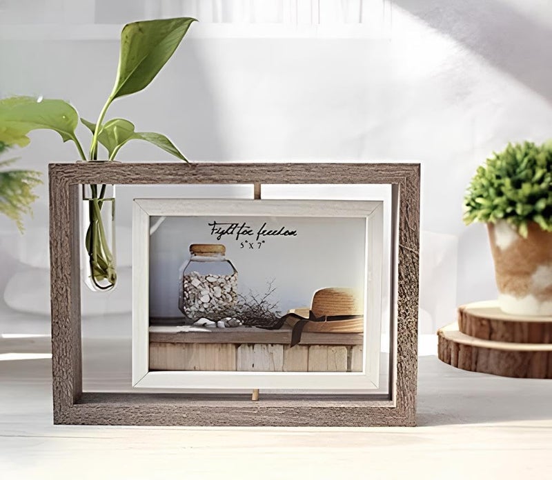 HOME ELEMENTS Wooden Double Sided Rotating Rectangular Family Photo Frame With Plant Vase Floating Desktop Tabletop Standing Creative Picture Frame For Home Decor Office Desk (PF_02) , 27 x19 Inch - Image 3