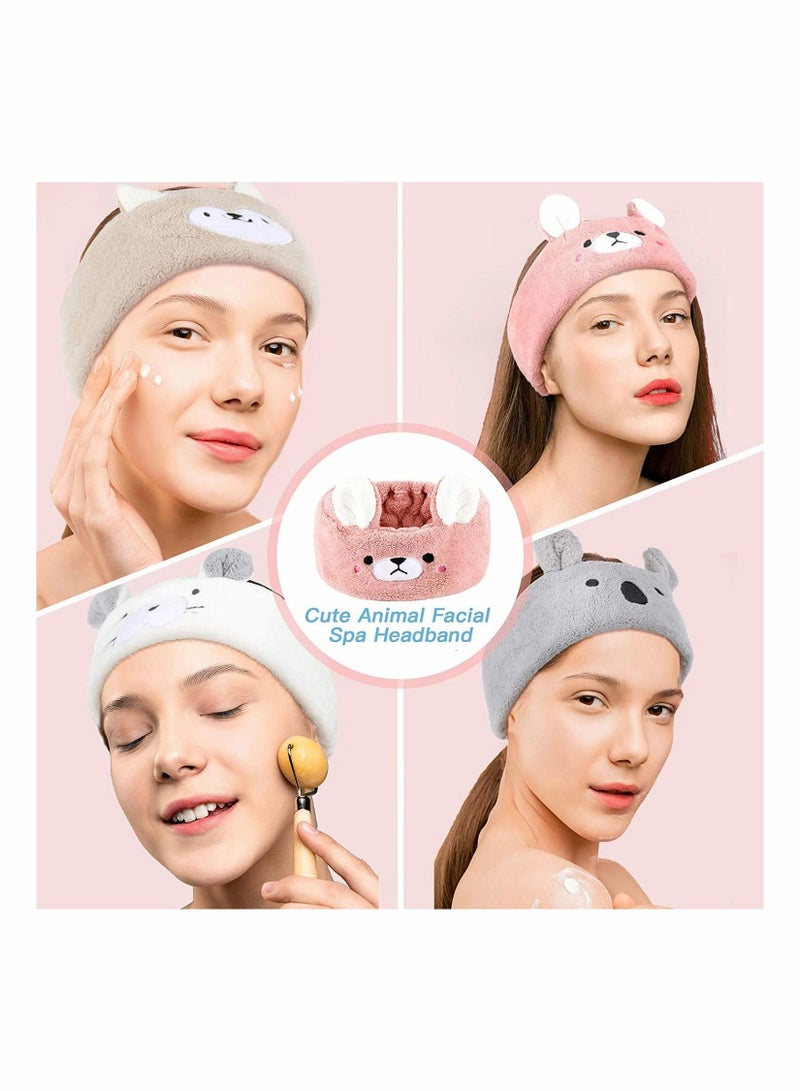 SYOSI 4 Pieces Facial Spa Headband Cartoon Animal Hairband Ultra Soft Coral Fleece Adjustable Face Wash Reusable Cloth Stretch Towel for Washing Shower Mask Gym Yoga - Image 5