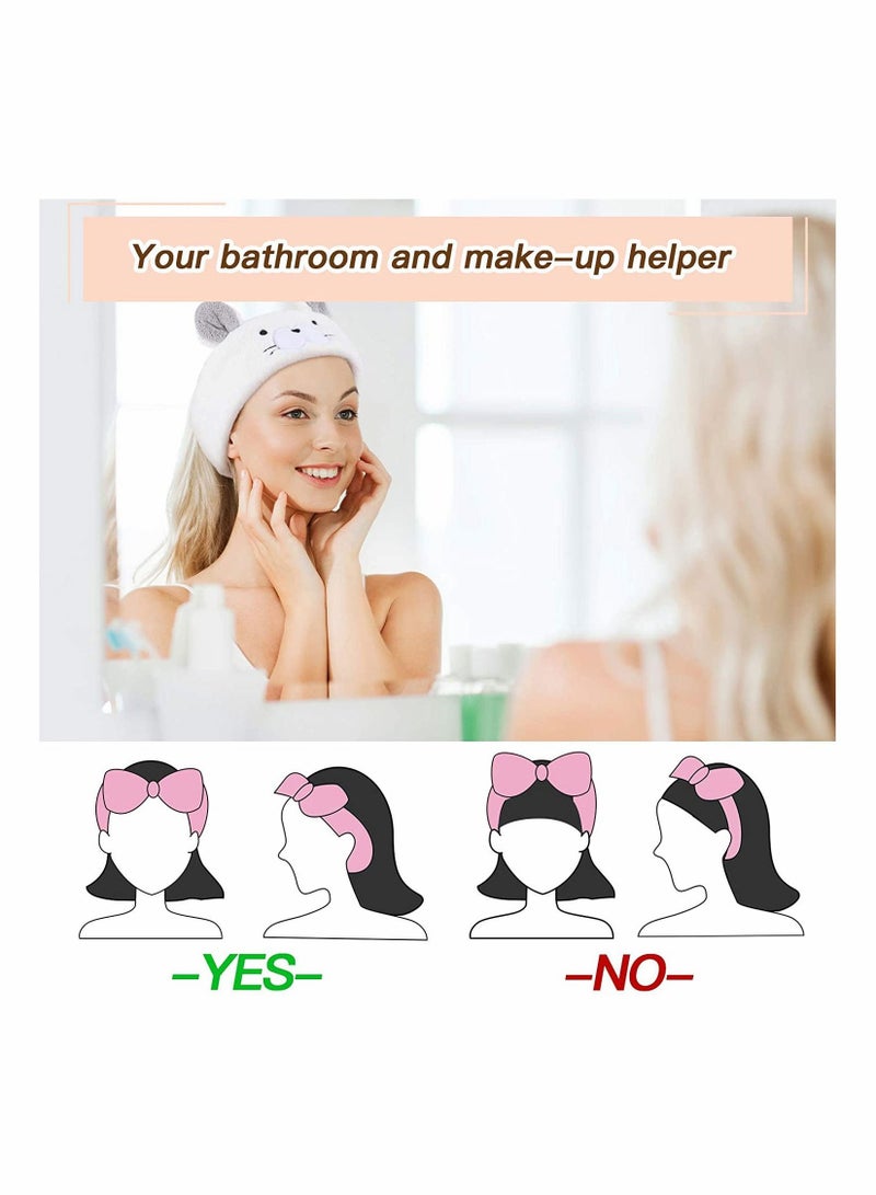 SYOSI 4 Pieces Facial Spa Headband Cartoon Animal Hairband Ultra Soft Coral Fleece Adjustable Face Wash Reusable Cloth Stretch Towel for Washing Shower Mask Gym Yoga - Image 4
