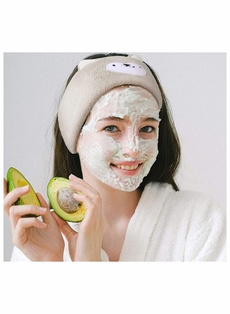 SYOSI 4 Pieces Facial Spa Headband Cartoon Animal Hairband Ultra Soft Coral Fleece Adjustable Face Wash Reusable Cloth Stretch Towel for Washing Shower Mask Gym Yoga - Image 2