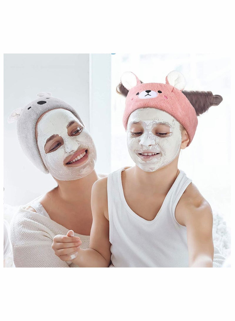 SYOSI 4 Pieces Facial Spa Headband Cartoon Animal Hairband Ultra Soft Coral Fleece Adjustable Face Wash Reusable Cloth Stretch Towel for Washing Shower Mask Gym Yoga - Image 3