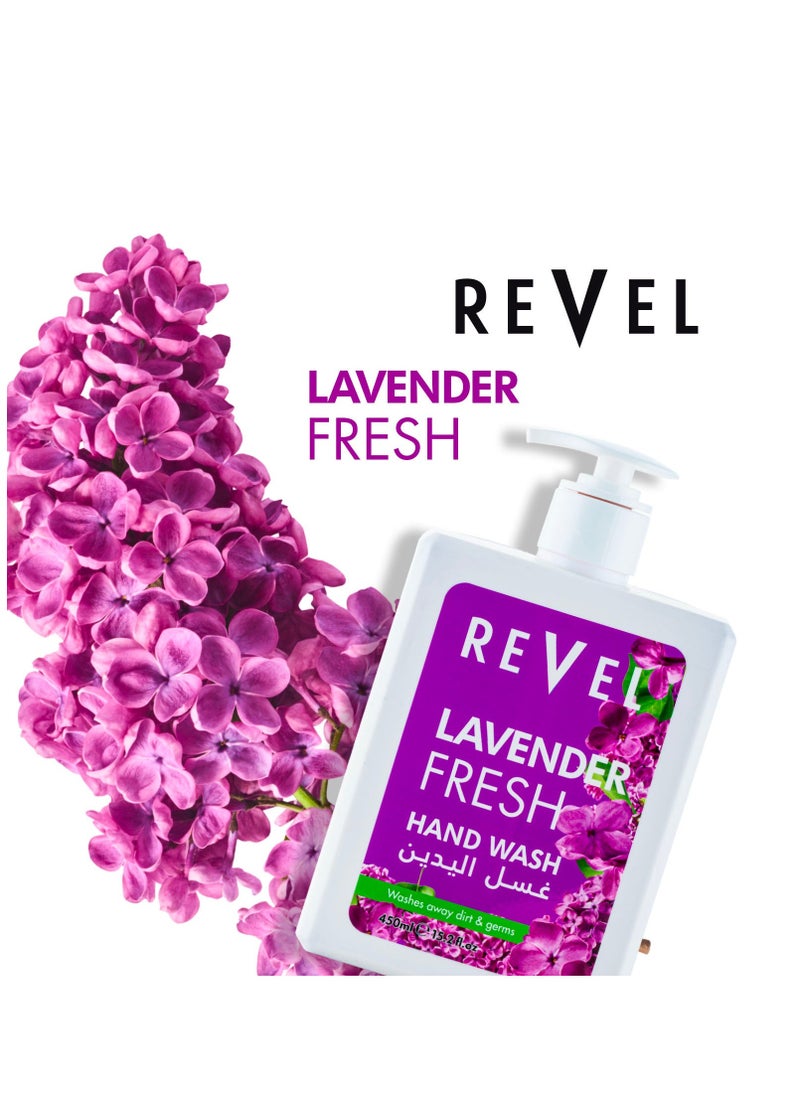 Revel Lavender Fresh Hand Wash 450ml, Hydrates Skin, Feeling Fresh, Soft & Smooth, Long Lasting, 24h Freshness, Daily Use, Washes