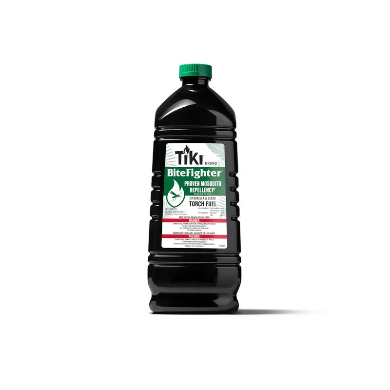 TIKI BiteFighter Mosquito Repellent Torch Fuel â€“ 3/4 Gallon (100 oz.), Citronella & Cedar Formula for Mosquito Repellency, Easy Pour Bottle, Use with Torches & Table Torches, Outdoor & Backyard Use - Image 1