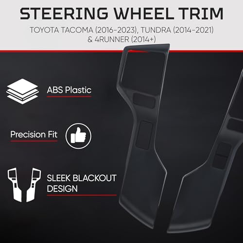 AJT DESIGN Steering Wheel Trim for Toyota Tacoma 2016-2023, Tundra 2014-2021, 4Runner 2014+ | 2 Piece | Durable ABS Plastic | Precision Fit | Complete Replacement Part | Made in USA | Black - Image 4