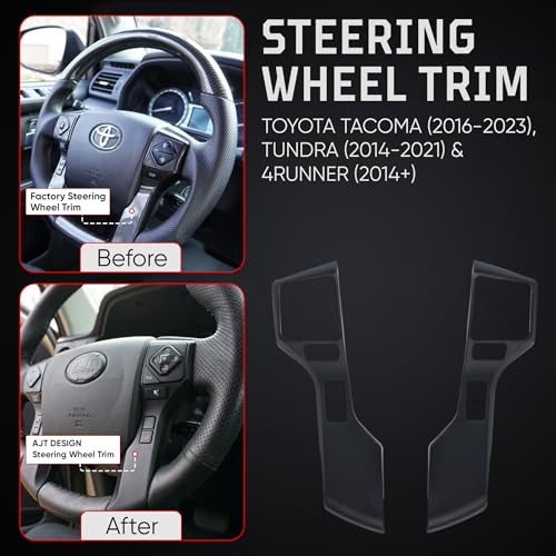 AJT DESIGN Steering Wheel Trim for Toyota Tacoma 2016-2023, Tundra 2014-2021, 4Runner 2014+ | 2 Piece | Durable ABS Plastic | Precision Fit | Complete Replacement Part | Made in USA | Black - Image 3