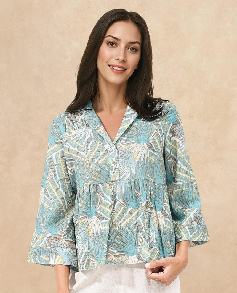Rareism Women's Tropical Printed Top