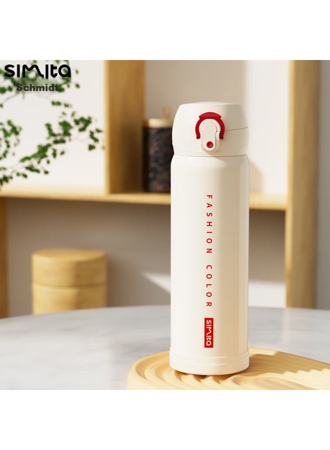Simita Insulated Mug For Women And Men, Students, 316 Stainless Steel, Large Capacity, Portable, Pop-up Lid, Tea Infuser Cup, White, 500ml - Image 1