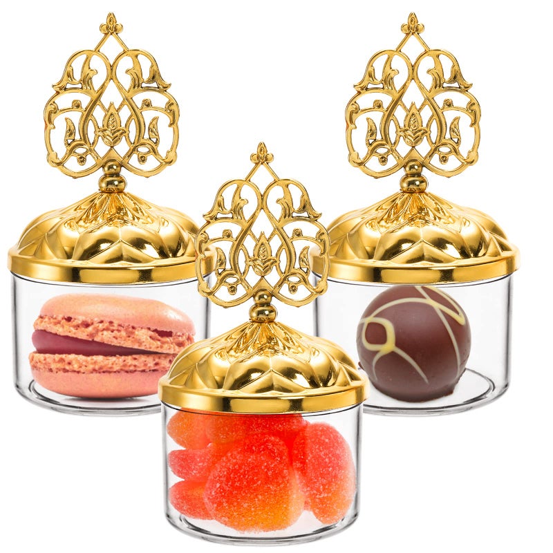 Mezchi 24 Pack Fillable Clear Favor Boxes with Gold Dome Lids, Plastic Dome Shaped Wedding Party Favor Candy Box, Decorative Candy Storage Containers for Chocolate, Cakes, Desserts, Snacks, Macaroons - Image 4