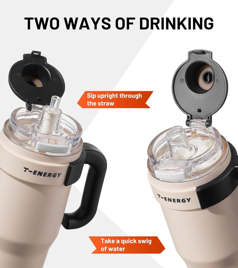 TKK 40 oz Insulated Tumblers with Handle and Straw, Stainless Steel Travel Mug with Ceramic Coating, Leak Proof Double Walled Iced Coffee Cup with Strainer for Hot & Cold Drinks, Pink - Image 3