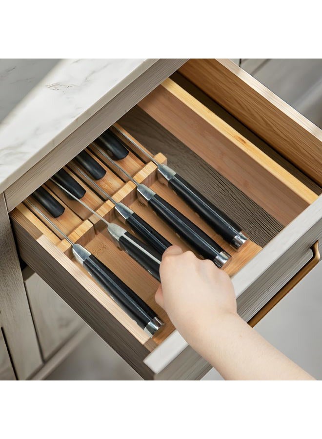 Utoplike Knife Drawer Organizer Bamboo Knives Block for Kitchen, Large Handle Steak Holder, Fit for 9 Knives (Not Included) - Image 2