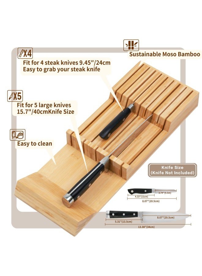 Utoplike Knife Drawer Organizer Bamboo Knives Block for Kitchen, Large Handle Steak Holder, Fit for 9 Knives (Not Included) - Image 4