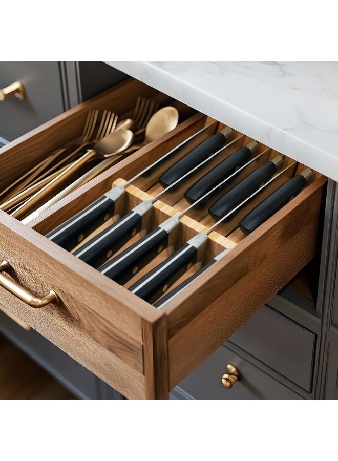 Utoplike Knife Drawer Organizer Bamboo Knives Block for Kitchen, Large Handle Steak Holder, Fit for 9 Knives (Not Included) - Image 5