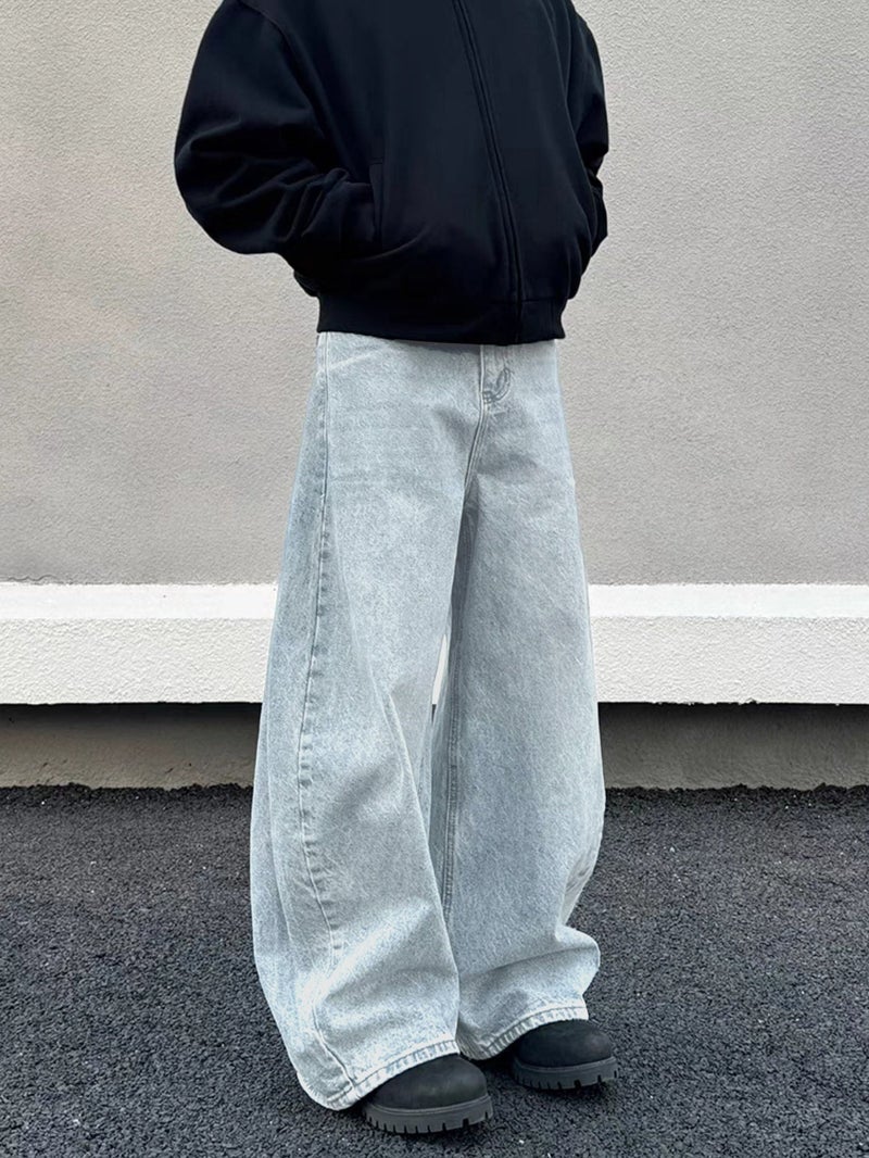 Men'S Work Pants Solid Color Washed Long Trousers Men'S Trendy Straight Casual Loose Wide Leg Pants - Image 3