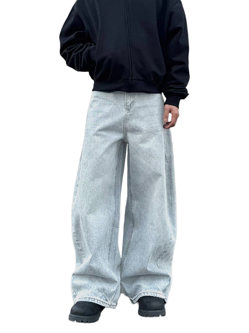 Men'S Work Pants Solid Color Washed Long Trousers Men'S Trendy Straight Casual Loose Wide Leg Pants - Image 1