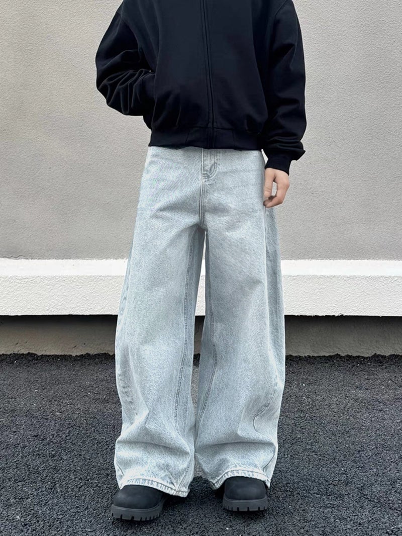 Men'S Work Pants Solid Color Washed Long Trousers Men'S Trendy Straight Casual Loose Wide Leg Pants - Image 2