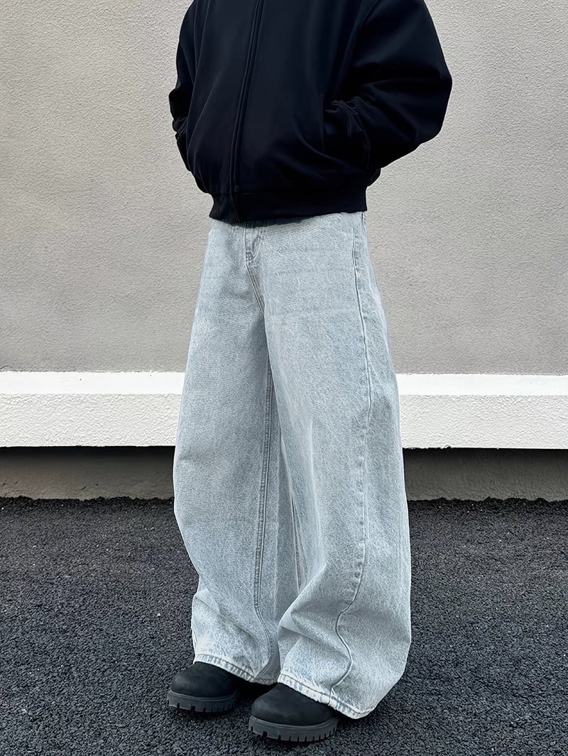 Men'S Work Pants Solid Color Washed Long Trousers Men'S Trendy Straight Casual Loose Wide Leg Pants - Image 4