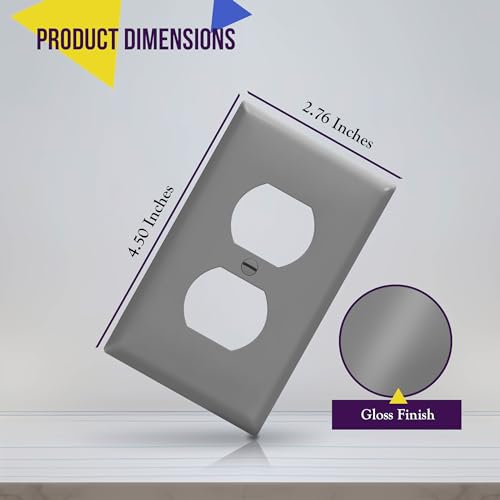 ENERLITES Duplex Receptacle Outlet Wall Plate 1Gang 450 x 276 Unbreakable Polycarbonate Thermoplastic UL Listed 8821GY Gray Standard Size - Image 3