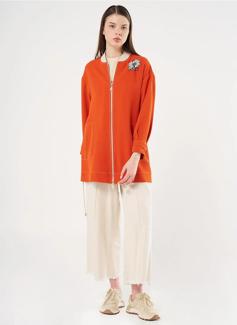 Kayra Brooch-Embellished Crepe Jacket Terracotta
