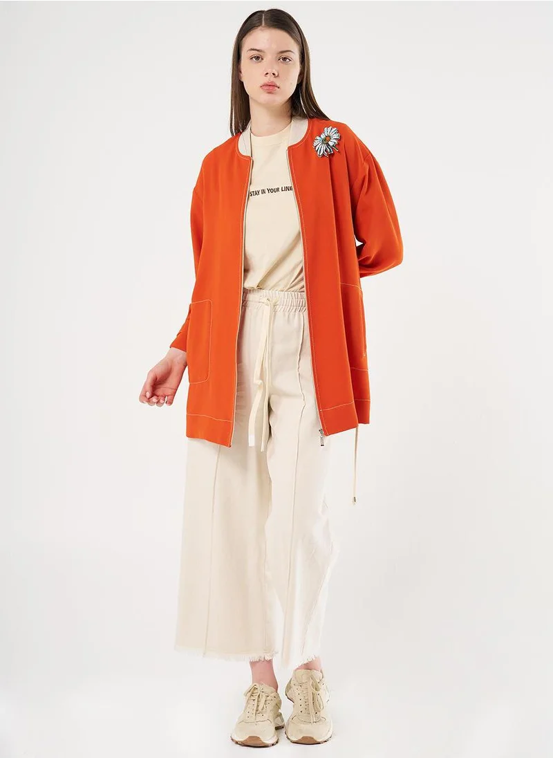 Kayra Brooch-Embellished Crepe Jacket Terracotta