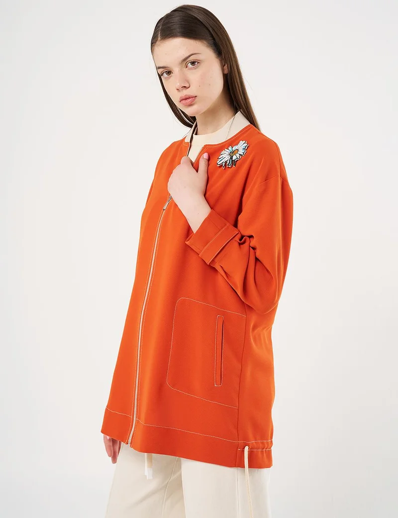 Kayra Brooch-Embellished Crepe Jacket Terracotta