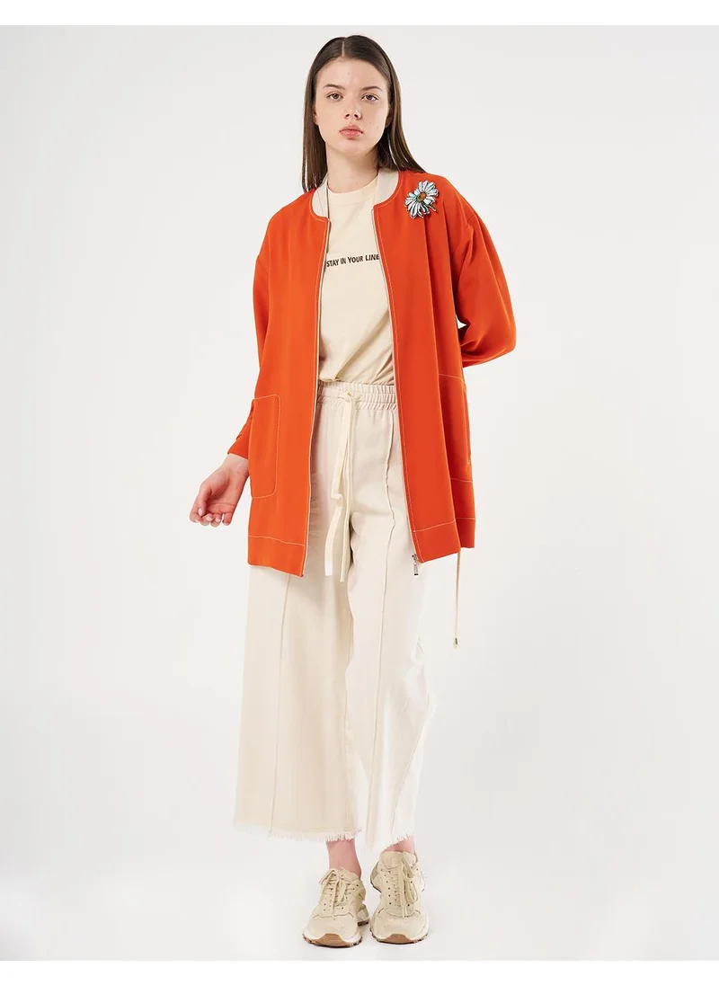 Kayra Brooch-Embellished Crepe Jacket Terracotta