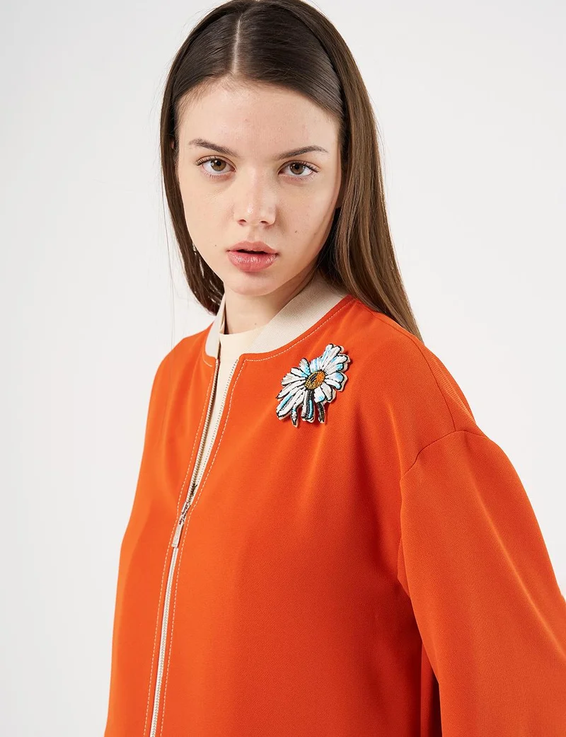 Kayra Brooch-Embellished Crepe Jacket Terracotta