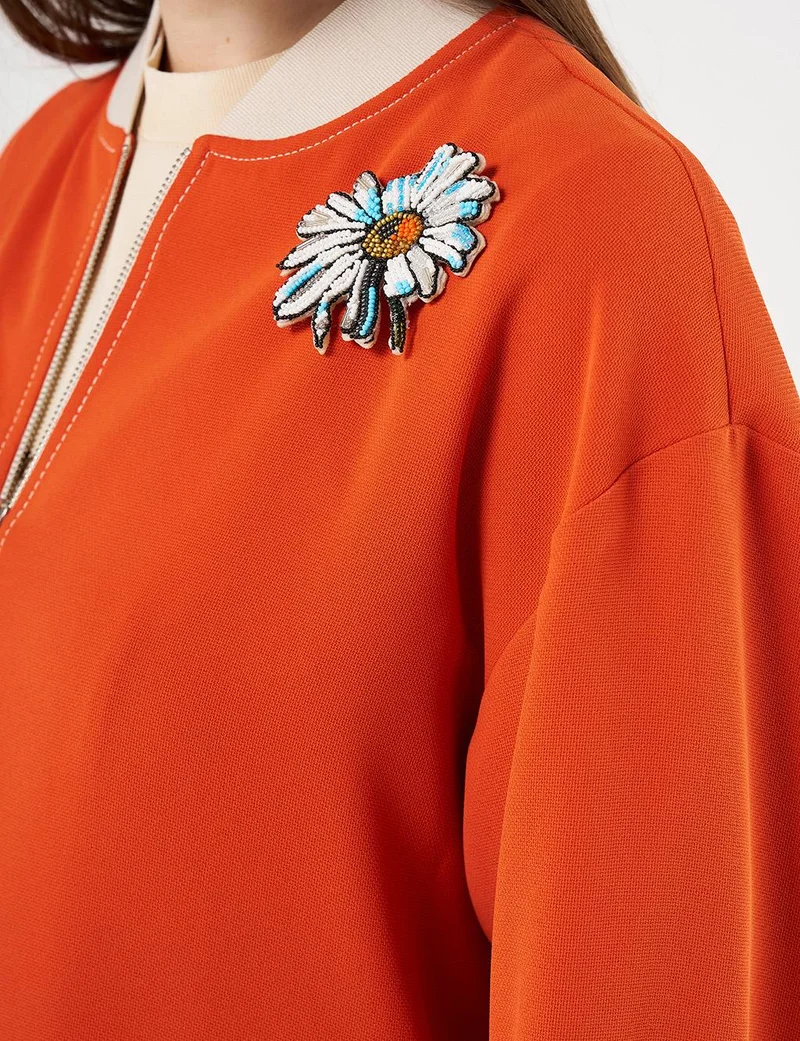 Kayra Brooch-Embellished Crepe Jacket Terracotta