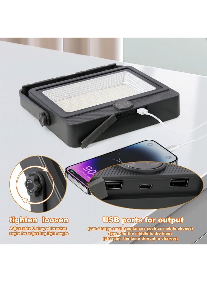 【USB Charger & Work Light】90W Solar Flood Light, 9000LM Magnetic Base Portable LED Light with 5 Modes & Phone Charging, IP20 Water-Resistant for Workshop, Camping, Emergency Power Outage - Image 2