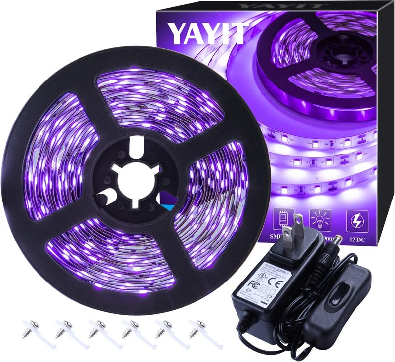 YAYIT 20ft LED Black Light Strip Kit,360 Units,12V Flexible Blacklight Fixtures, 6m LED Ribbon for Indoor Home Bedroom Decoration Fluorescent Dance Party,Non-Waterproof - Image 1