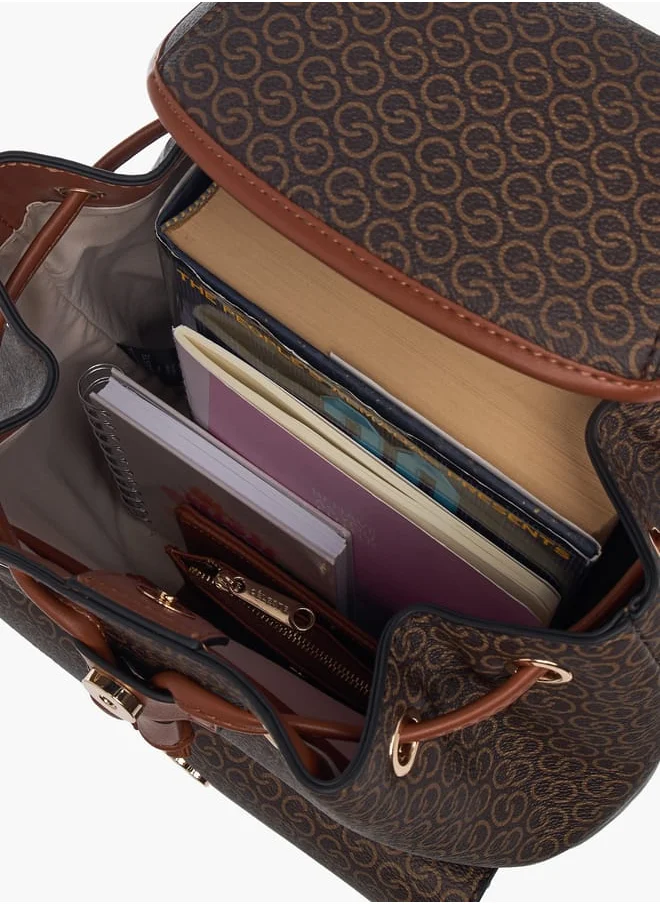 سيليست Womens Monogram Print Backpack With Drawstring Closure