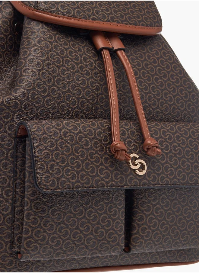 سيليست Womens Monogram Print Backpack With Drawstring Closure