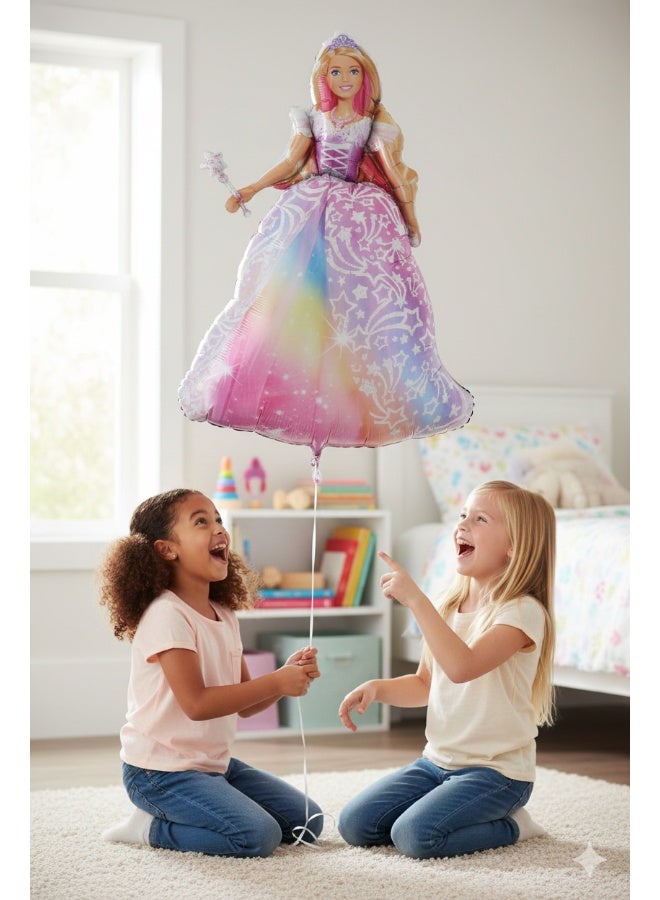 Ciao Barbie Super Shape Mylar Balloon 47 cm – Princess Barbie Foil Balloon with Wand and Rainbow Dress – Helium or Air Fill Balloon for Kids Birthday Party Decorations - Image 2