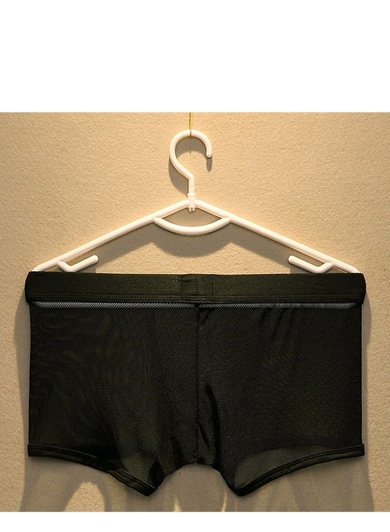 Loquat Men's Flat Angle Panty Mesh Mesh Youth U Convex Low Waist Breathable Black  - Image 2
