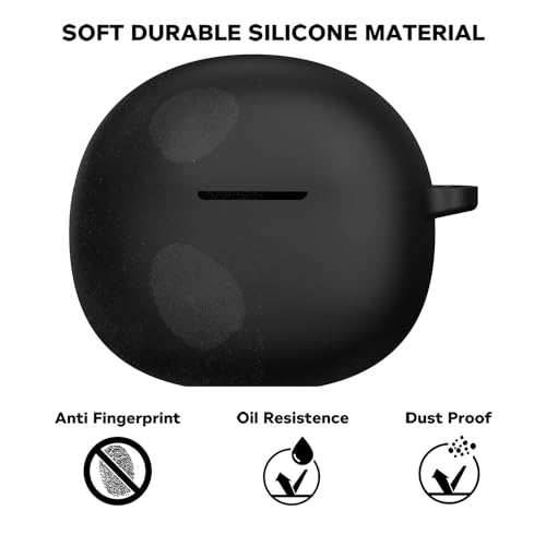 Sounce Soft Silicone Case Cover for Boat 141 Pro, Scratch-Resistant, Non-Slip Grip with Carabiner Clip Keychain, Full Protection, Water Resistant Shockproof Case Anti Fall Anti Dust - Black - Image 5