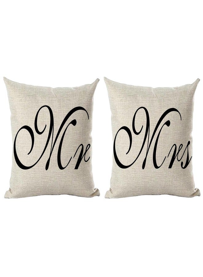 Ramirar Set of 2 Black Word Mr Mrs Simple Style Gift for Family Lover Valentine's Day Decorative Throw Pillow Cover Case Home Living Room Bed Sofa Car Cotton Linen Square 18 x 18 Inches - Image 2