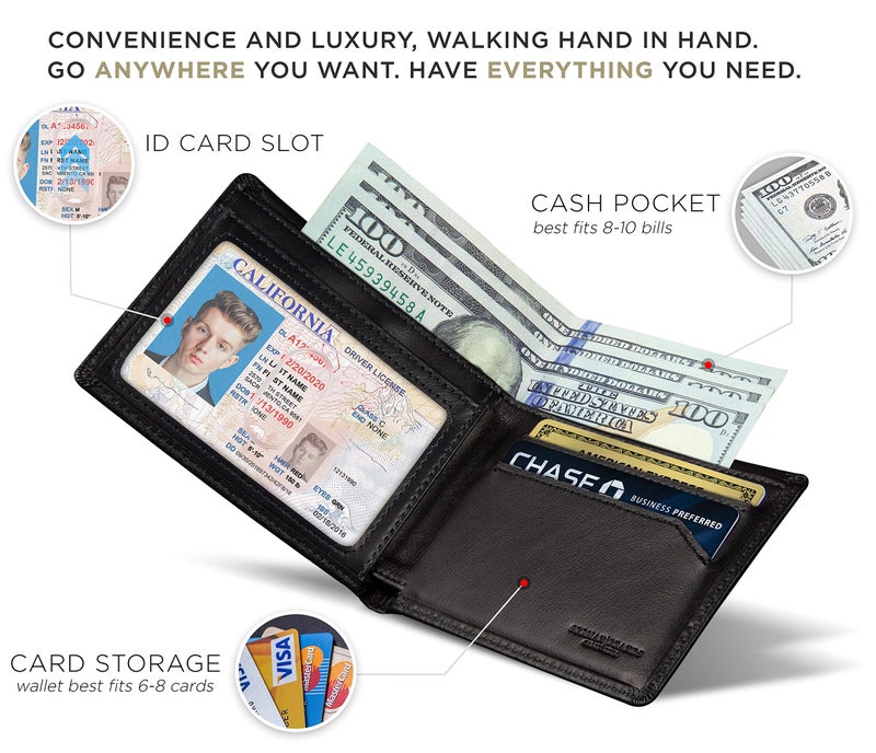SERMAN BRANDS محفظة سیرمان براندز للرجال رقيقة قابلة للطي مع حجب RFID - محفظة جلدية كاملة الحبة للرجال - رقيقة وأنيقة (أسود جت النخبة) - Image 5