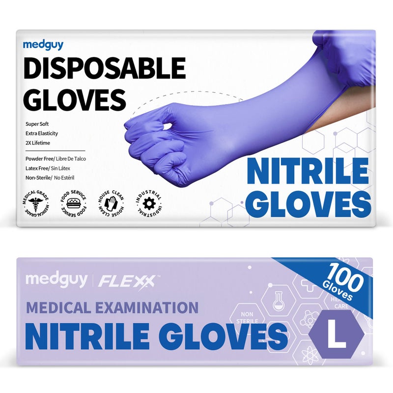 Medguy Medical Nitrile Exam Gloves, 4.5 Mil Powder-Free Latex-Free Food-Safe Disposable Cooking Cleaning Glove, Blue-Violet 100Pcs (Large) - Image 1