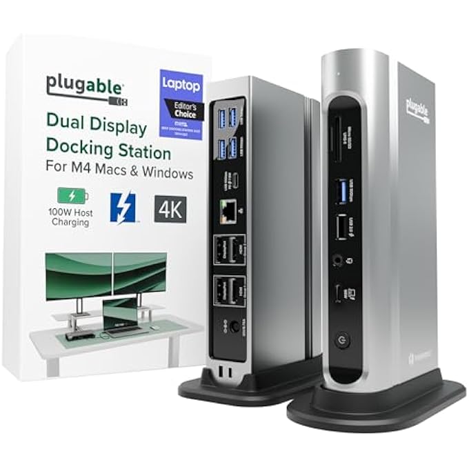 Plugable 16-IN-1 THUNDERBOLT 4 DOCK WITH 100W CHARGING, 4K QUAD MONITOR SETUP FOR THUNDERBOLT 4 WINDOWS LAPTOPS, THUNDERBOLT CERTIFIED DOCK WITH 2X HDMI, 2X DISPLAYPORT, 2.5G ETHERNET, 7X USB, SD - Image 1