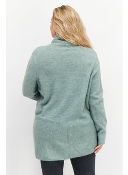 Zero Women Open Front Long Sleeve Knitted Cardigans, Green  - Image 2