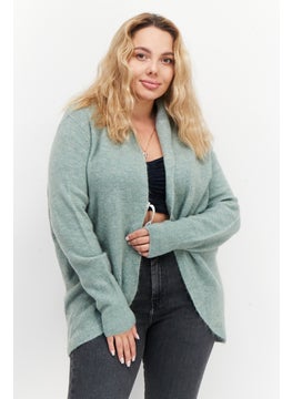 Zero Women Open Front Long Sleeve Knitted Cardigans, Green  - Image 1