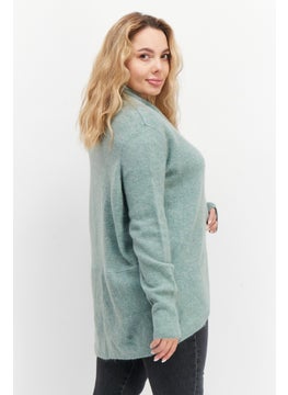 Zero Women Open Front Long Sleeve Knitted Cardigans, Green  - Image 4