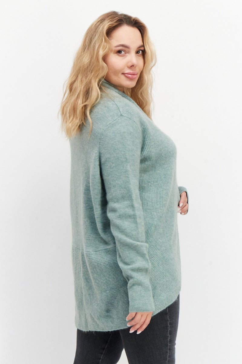 Zero كارديجان نسائي مفتوح من الأمام بأكمام طويلة محبوك، أخضر - Image 4